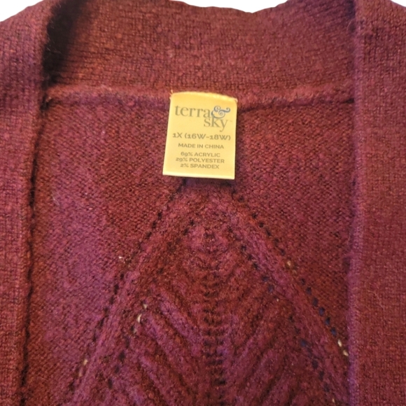 Womens plus 1X Terra & Sky plum autumn color long open front duster cardigan - Picture 9 of 11